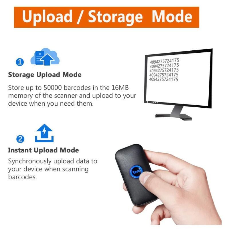 Tera 5200C Mini Lézeres 1D Bluetooth Vonalkódolvasó – Vezeték Nélküli, USB és 2.4G Kapcsolat, Nagy Hatótáv és Tárhely - BShopyTERA1D5200C_4