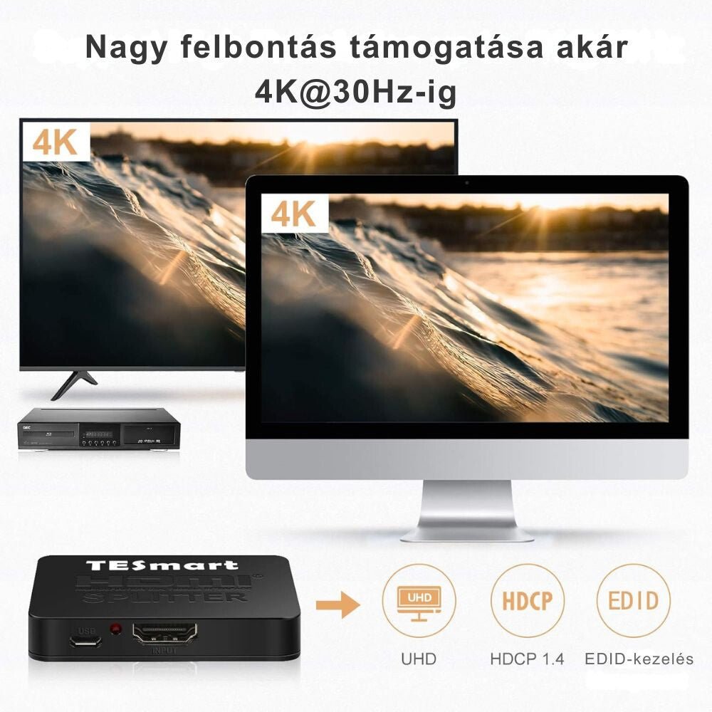 TESmart HDMI Splitter 1x2 – 4K@30Hz Ultra HD, HDMI Elosztó TV - hez, konzolhoz - BShopy