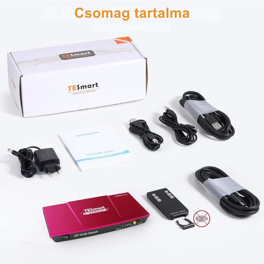 TESmart KVM Switch DisplayPort 4K 60Hz – 2 számítógéphez - BShopy2 PC 1 monitor4K@60HzDisplayPort KVMPKS0201A10 - EURD_6