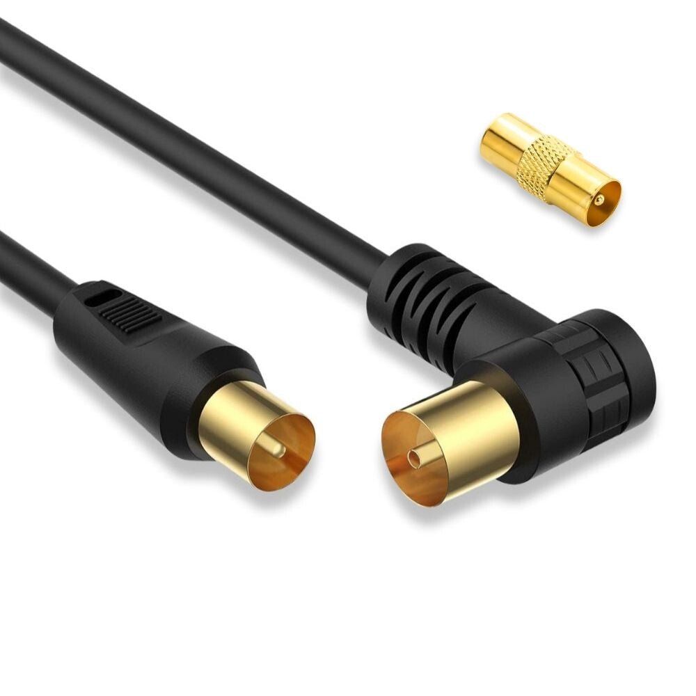 Tesmart RG59 Koaxiális TV/SAT Kábel – 75 Ohm, 90° Hajlított Csatlakozóval és Toldóval - BShopy