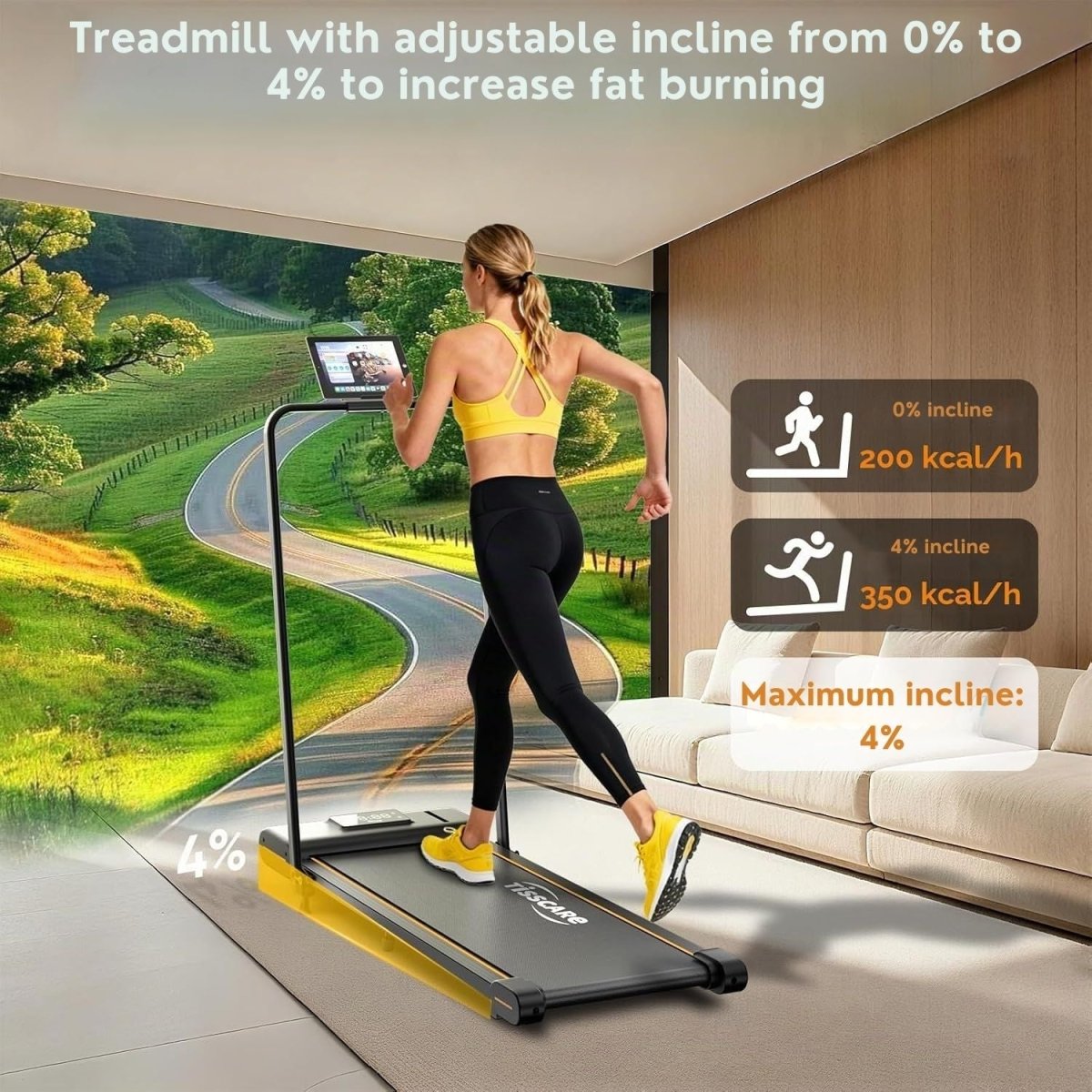 TISSCARE bieżnia do chodzenia i biegania 4 w 1 z regulowanym nachyleniem, 6 km/h, 130 kg - BShopy