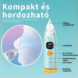 Újratölthető Elektromos Orrszívó – 3 Szívófej, Zene és LED Fény, Vízálló - BShopy