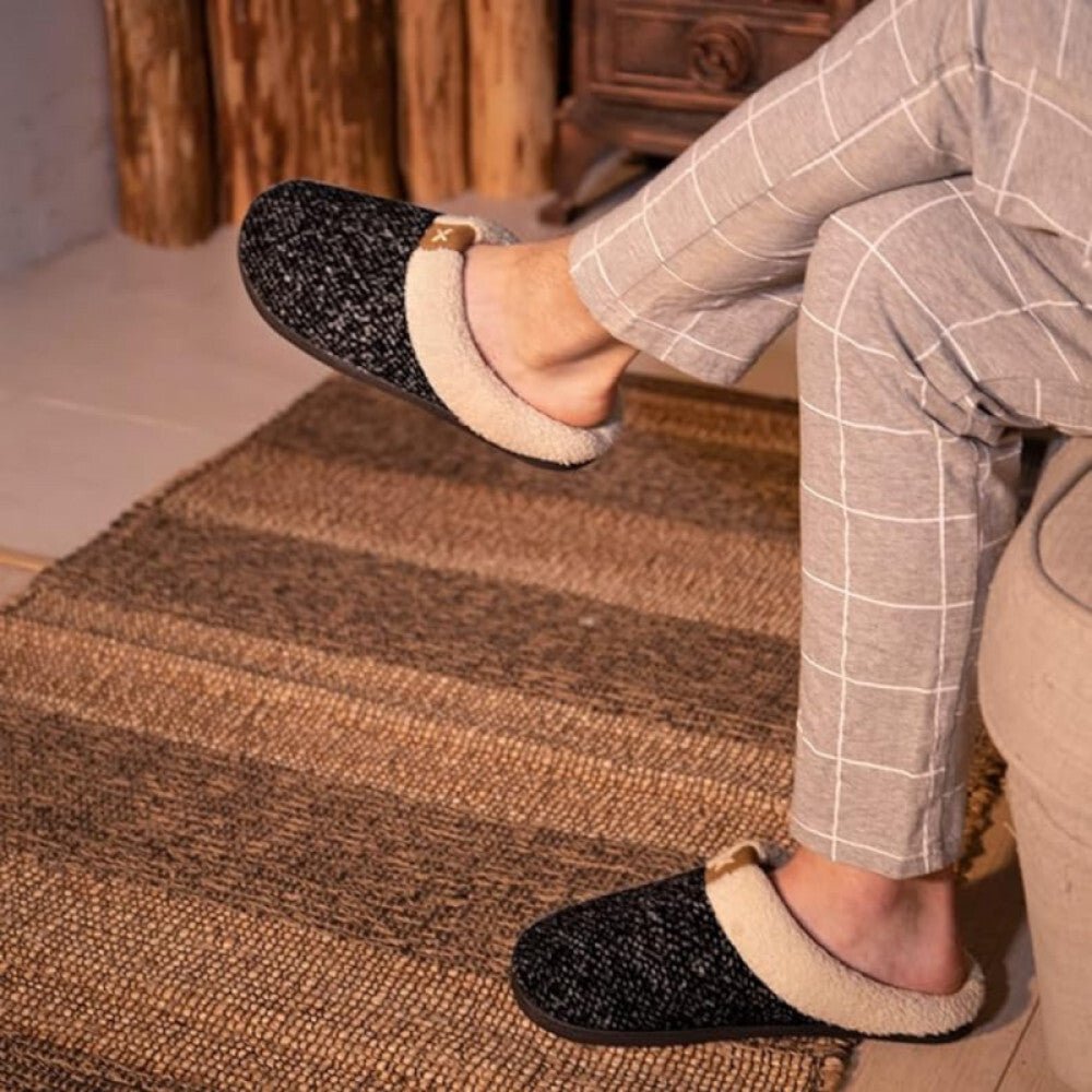Ultraideas Memóriahabos Téli Mamusz – 36 - 37 - es Méret, Fekete Kényelmes Benti Papucs - BShopy