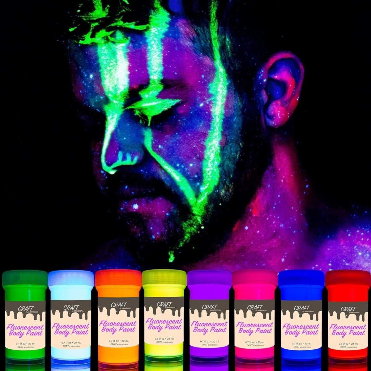 Világító Test - és Arcfesték Készlet 8x20ml – Választható: UV - reaktív vagy Foszforeszkáló - BShopy