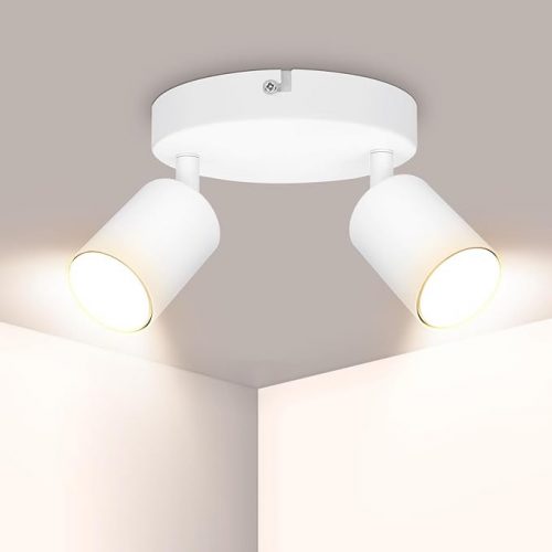 Okrągła, obrotowa lampa sufitowa LED Kambo z 2 palnikami (biała)