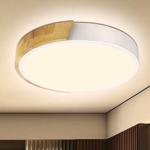 Lampa sufitowa LED Kambo Okrągła z Dekoracją Drewnianą 30cm 3000K (Biały i Drewno)