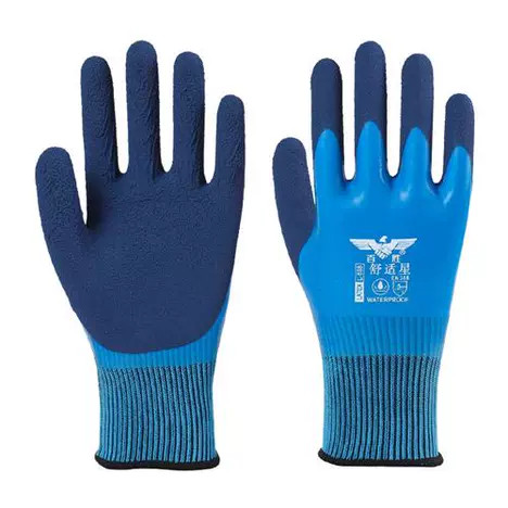2 pary niebieskich, poliestrowych rękawic termicznych pokrytych lateksem