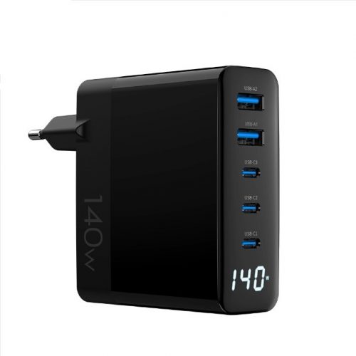 Przenośny, stacjonarny adapter szybkiego ładowania GaN z 3 portami USB-C i 2 portami USB-A, 140 W