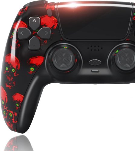 Kontroler zgodny z BPlay PS4, zdalny joystick z podwójną wibracją, gniazdo audio i ładowarka (czerwone czaszki)